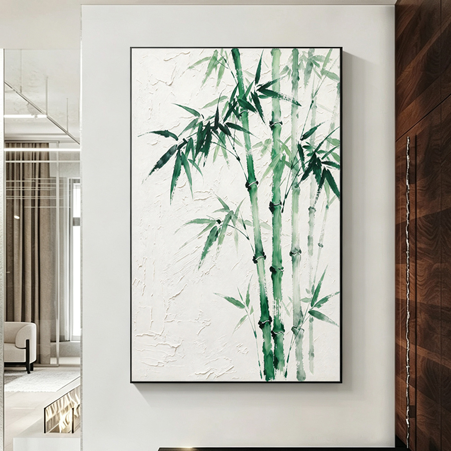 可班手绘油画翠竹恒昌玄关装饰画