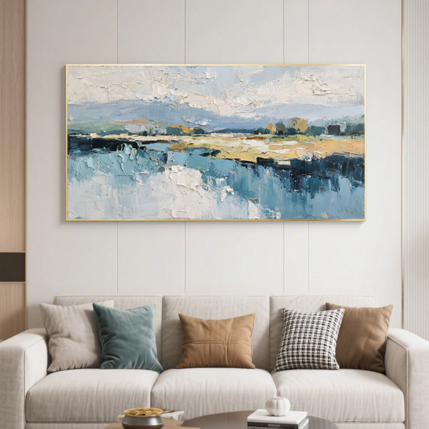 可班手绘油画湖景山川客厅装饰画