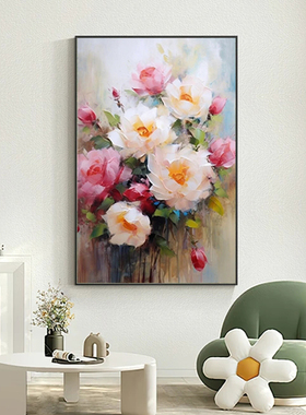 手绘油画盛世花颜玄关装饰挂画