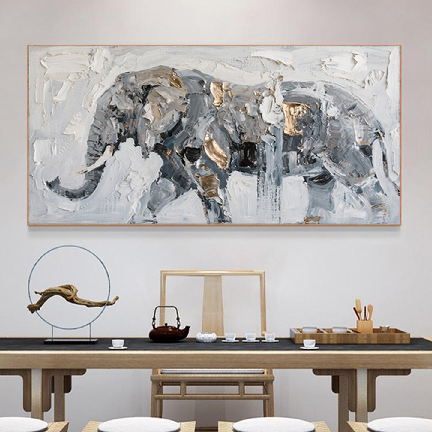可班手绘油画横版厚肌理动物挂画