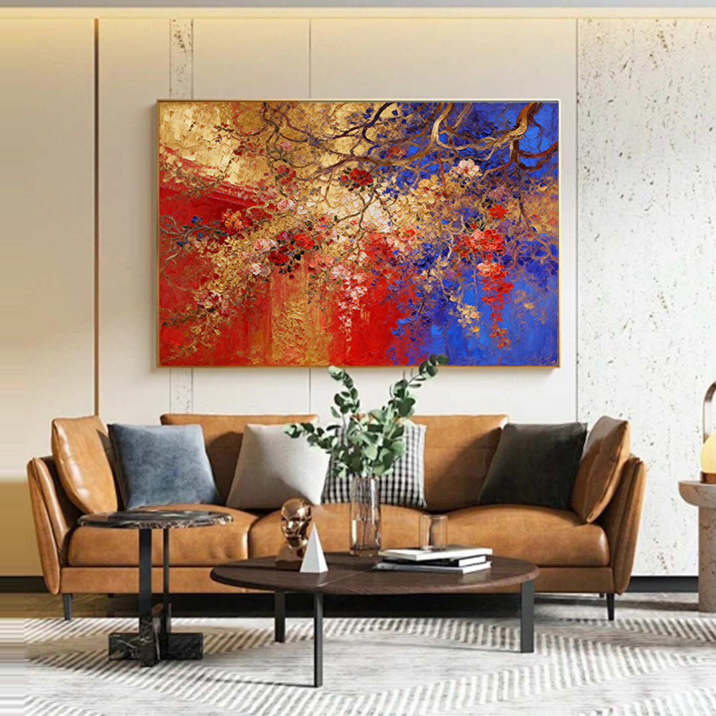 纯手绘油画繁花映锦年新中式花卉画客厅轻奢挂画书房古典风装饰画,家居饰品,油画,淘宝优惠券,粉丝福利购,淘宝优惠卷