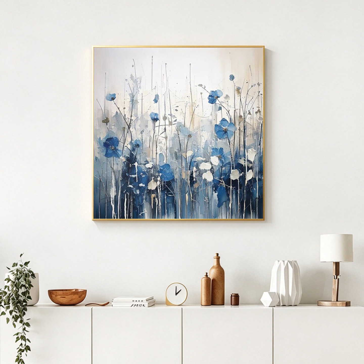 可班手绘油画蓝韵呈祥客厅装饰画