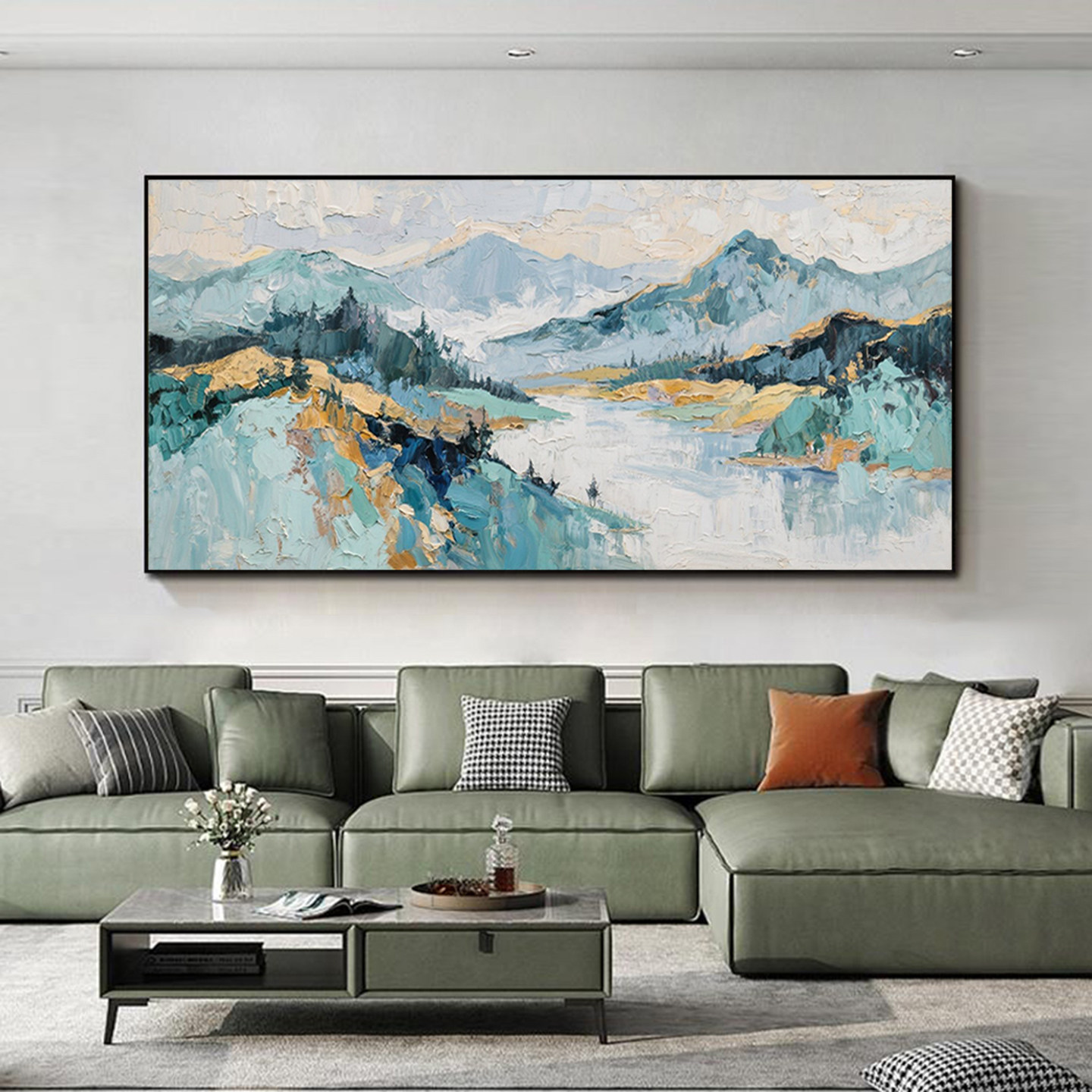 白鹿艺术纯手绘油画新中式风景画