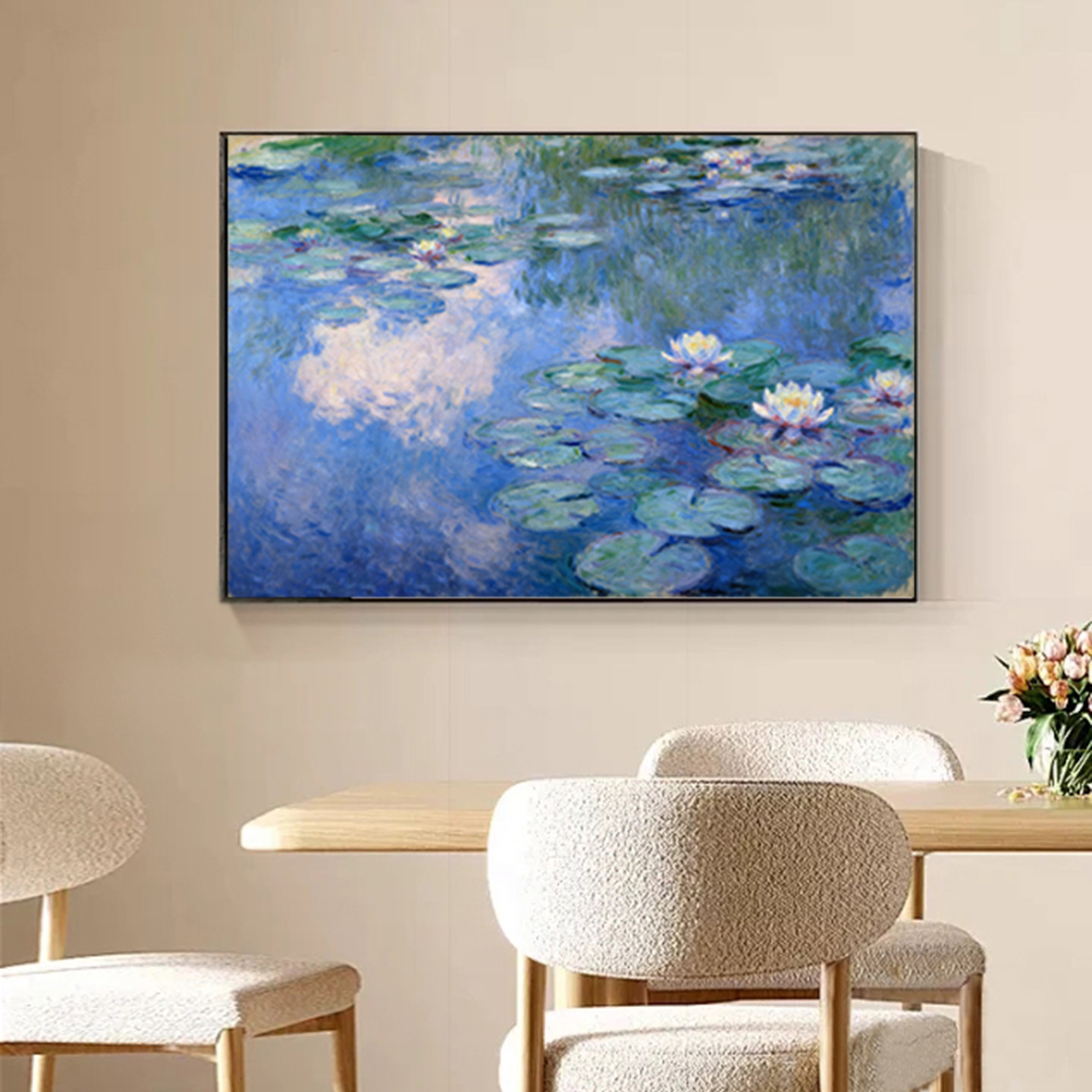 手绘莫奈睡莲油画客厅装饰挂画