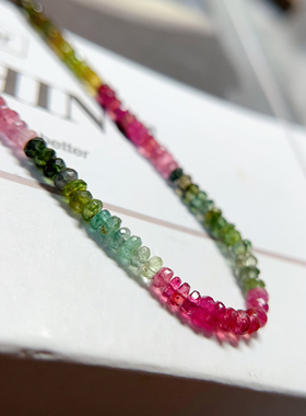 秋珠宝 印度直进天然碧玺算盘珠切面 通透多蓝色 3.3mm36cm长