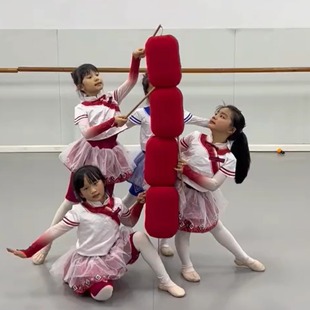 儿童演出服女红色灯笼道具舞蹈中国风喜庆群舞小荷风采灯火表演服