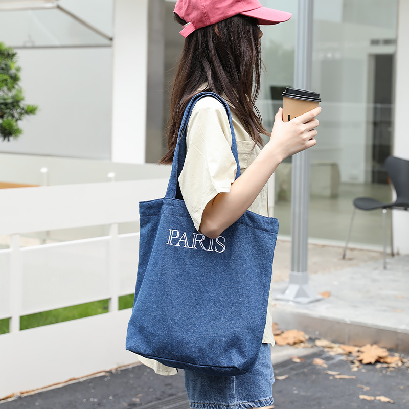 日系文艺学生牛仔布托特包女ins