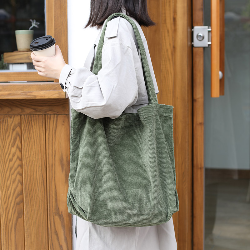 复古灯芯绒绒布包女日系托特包