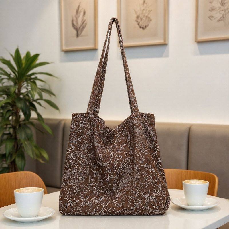 韩系休闲印花帆布托特包慵懒风腰果花单肩手提包袋女学生购物布袋