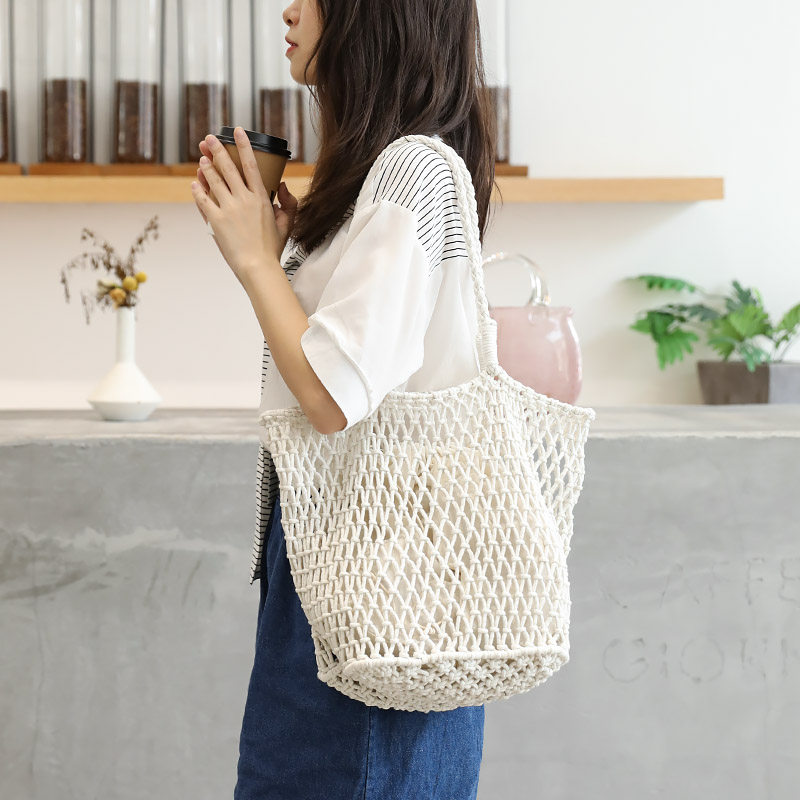 ins镂空海边托特包百搭棉麻绳编织包女单肩水桶包子母手提沙滩包,箱包皮具/热销女包/男包,水桶包,淘宝优惠券,粉丝福利购,淘宝优惠卷