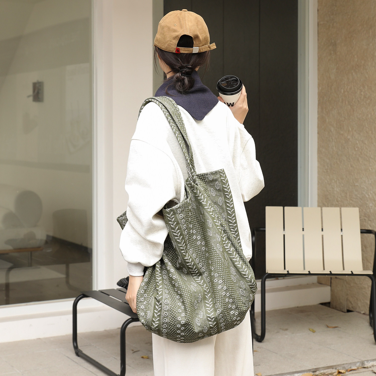 韩版大容量腰果花通勤包慵懒风百搭托特包文艺学生单肩帆布购物袋