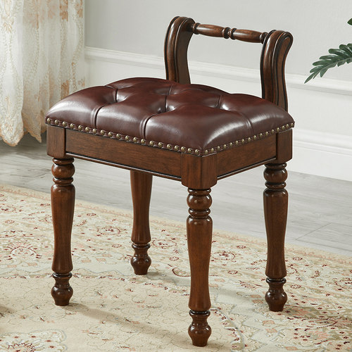 全实木胡桃色漆梳妆凳