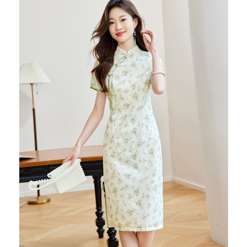 2025新款夏季女装国风印花高级感碎花连衣裙女新中式改良旗袍裙子