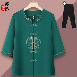 老人春夏时尚衬衣妈妈薄款开衫奶奶七分袖上衣中老年人夏装衬衫女