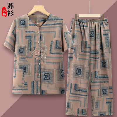 中老年人夏装女妈妈装短袖套装
