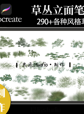 procreate笔刷草丛立面剪影芦苇插画花草景观建筑立面图配景笔刷