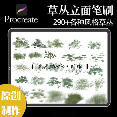 procreate笔刷草丛立面剪影芦苇插画花草景观建筑立面图配景笔刷