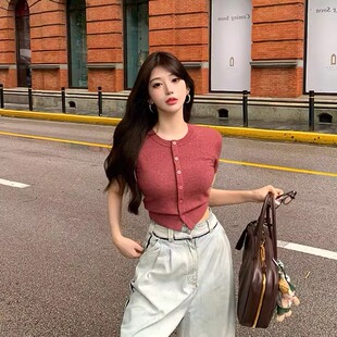 秋季新款短袖毛衣女康宝莱44羊毛19羊绒软糯短袖针织衫