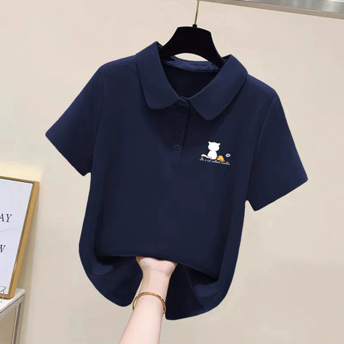 100%纯棉气质百搭polo领印花上衣