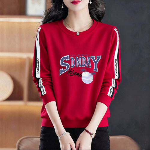 纯棉拼接织带长袖卫衣女春秋