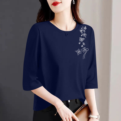 100%纯棉七分袖显瘦遮肚T恤上衣