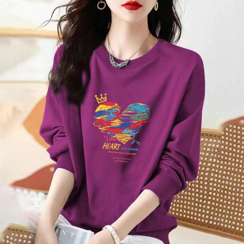 品牌折扣清仓宽松大码爱心印花上衣春时尚减龄休闲纯棉长袖卫衣女,女装/女士精品,大码内搭,淘宝优惠券,粉丝福利购,淘宝优惠卷