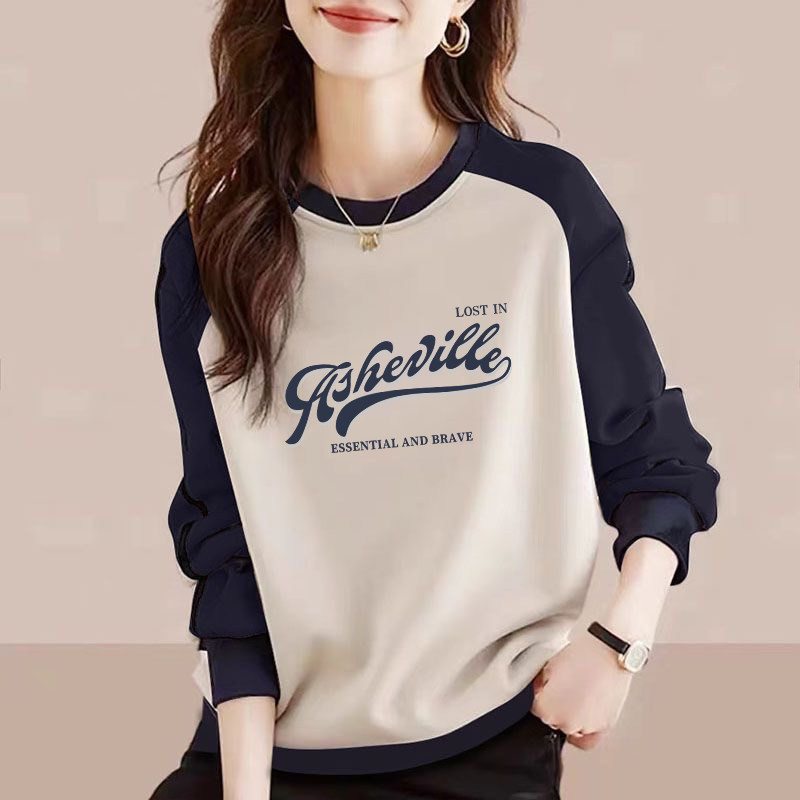 纯棉圆领撞色大码显瘦上衣