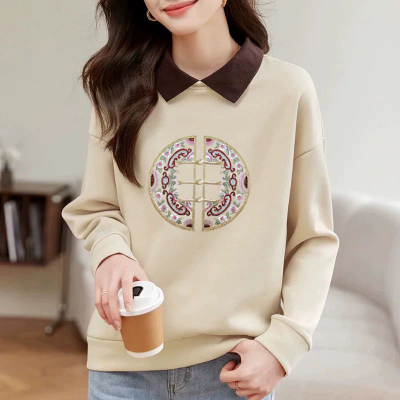 纯棉撞色翻领卫衣女秋季
