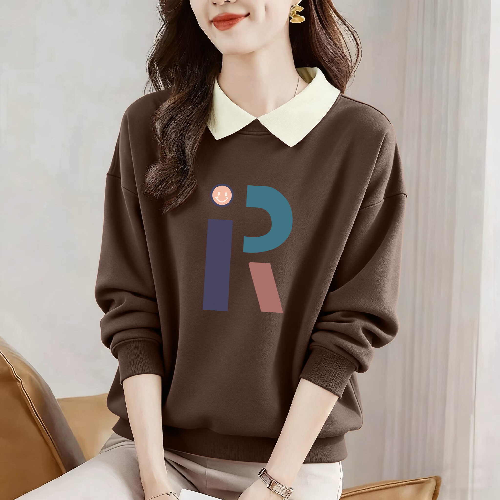 品牌折扣清仓纯棉POLO衫卫衣女秋冬新款韩版休闲印花长袖套头上衣