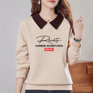 时尚 新款 洋气POLO领显瘦上衣 卫衣女秋季 大牌欧货100%纯棉翻领长袖