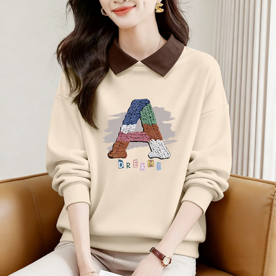 仓翻领纯棉印花卫衣秋冬