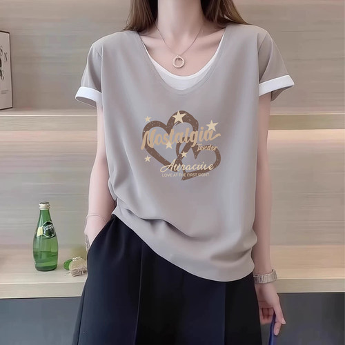 纯棉100%假两件上衣休闲