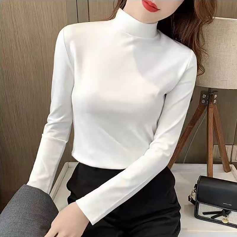 韩版半高领德绒保暖打底上衣女
