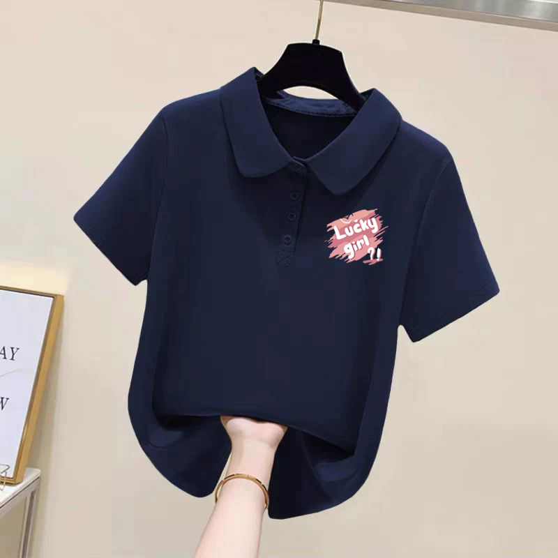 商场大牌撤柜纯棉POLO领短袖t恤衬衫女夏季复古休闲减龄大码上衣