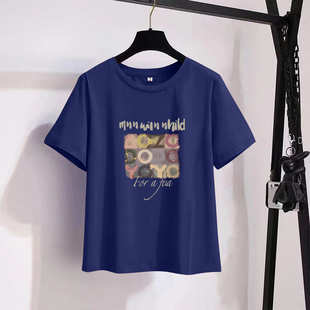 文艺气质百搭显瘦上衣 女夏季 外贸出口100%纯棉字母印花短袖 t恤衫