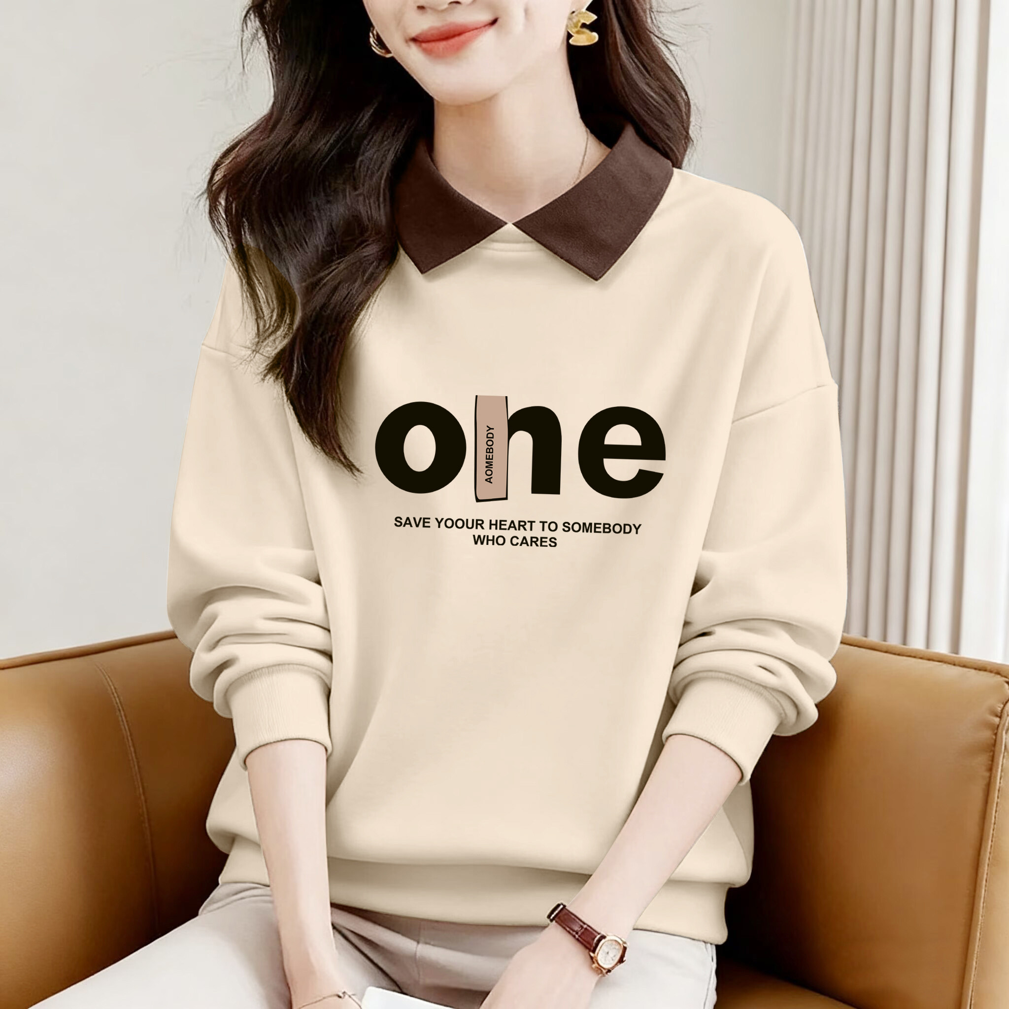 纯棉翻领长袖卫衣女韩版