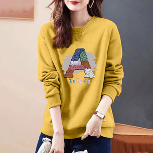 显瘦打底衫 百搭洋气卫衣女秋冬减龄大码 上衣 韩版 品牌折扣纯棉时尚