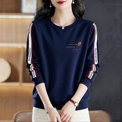 纯棉圆领拼接长袖卫衣女