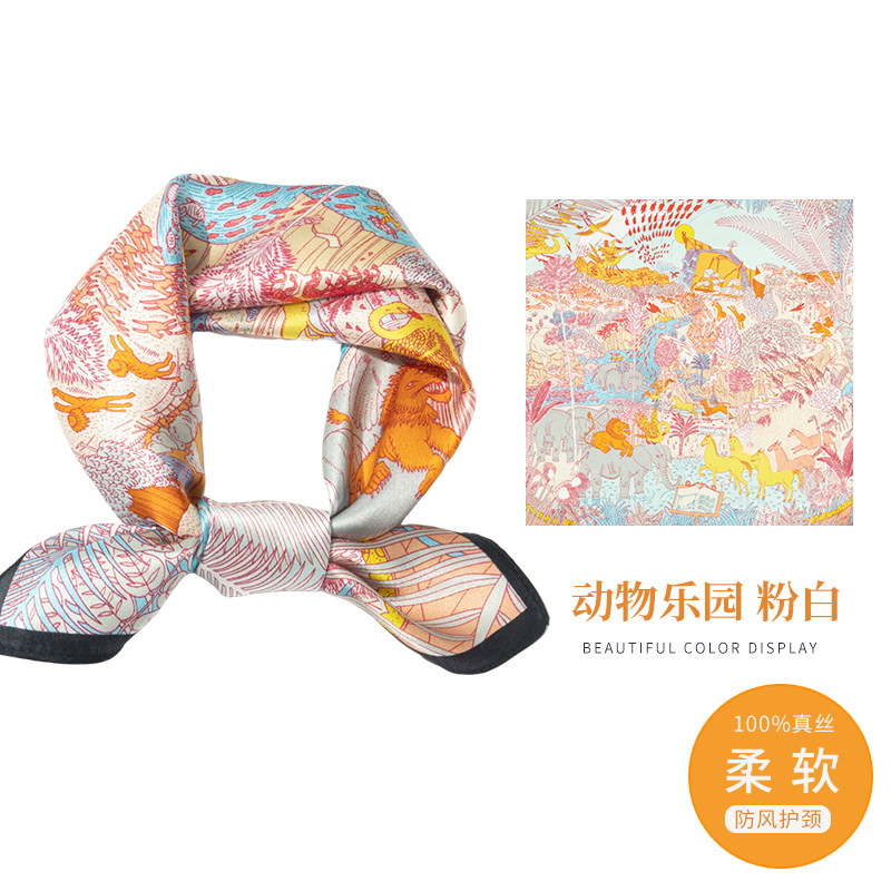 100%真丝丝巾宝宝款上海故事桑蚕丝小方巾儿童卡通可爱婴儿护颈