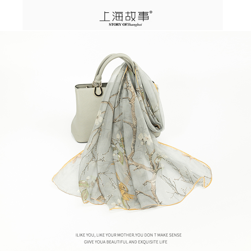 上海故事百搭长款丝巾女春夏新款纱巾桑蚕丝防晒披肩围巾送妈妈