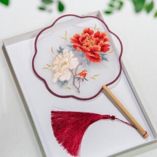 复古团扇旗袍队秧歌队圆扇跳舞走秀团扇舞蹈扇苏绣双面刺绣花扇子