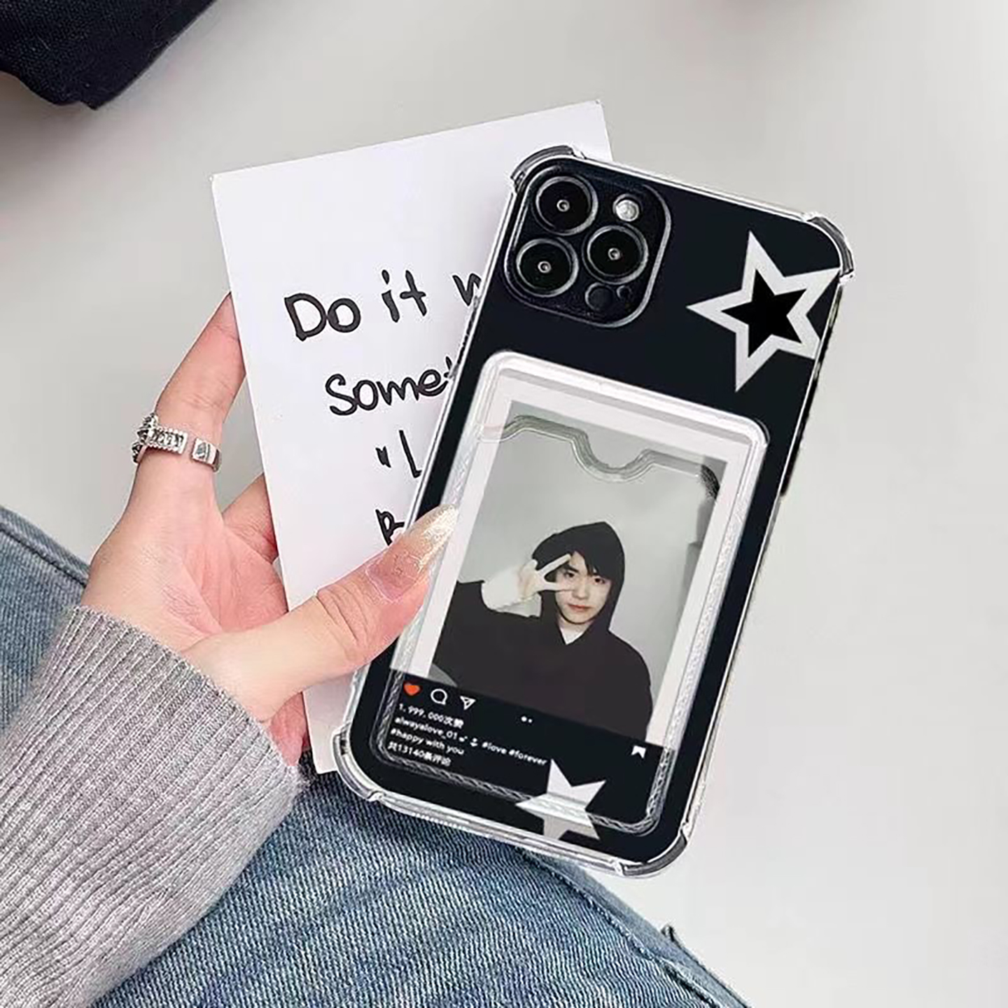 DIY定制小米15手机壳苹果16照片k60全包软12硅胶卡套k70至尊13pro情侣K70LUTRA插卡turbo4保护套镂空星星安卓