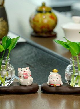 可爱招财猫水培花瓶桌面摆件