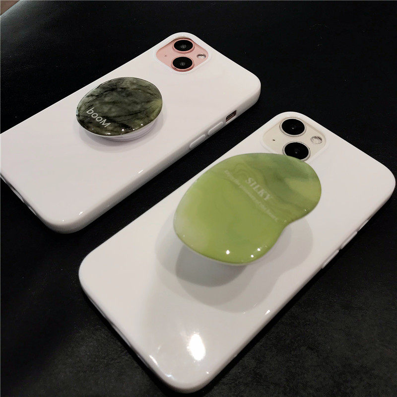 白色手机壳苹果14玉石纹支架ins风小众冬天iphone13promax保护套