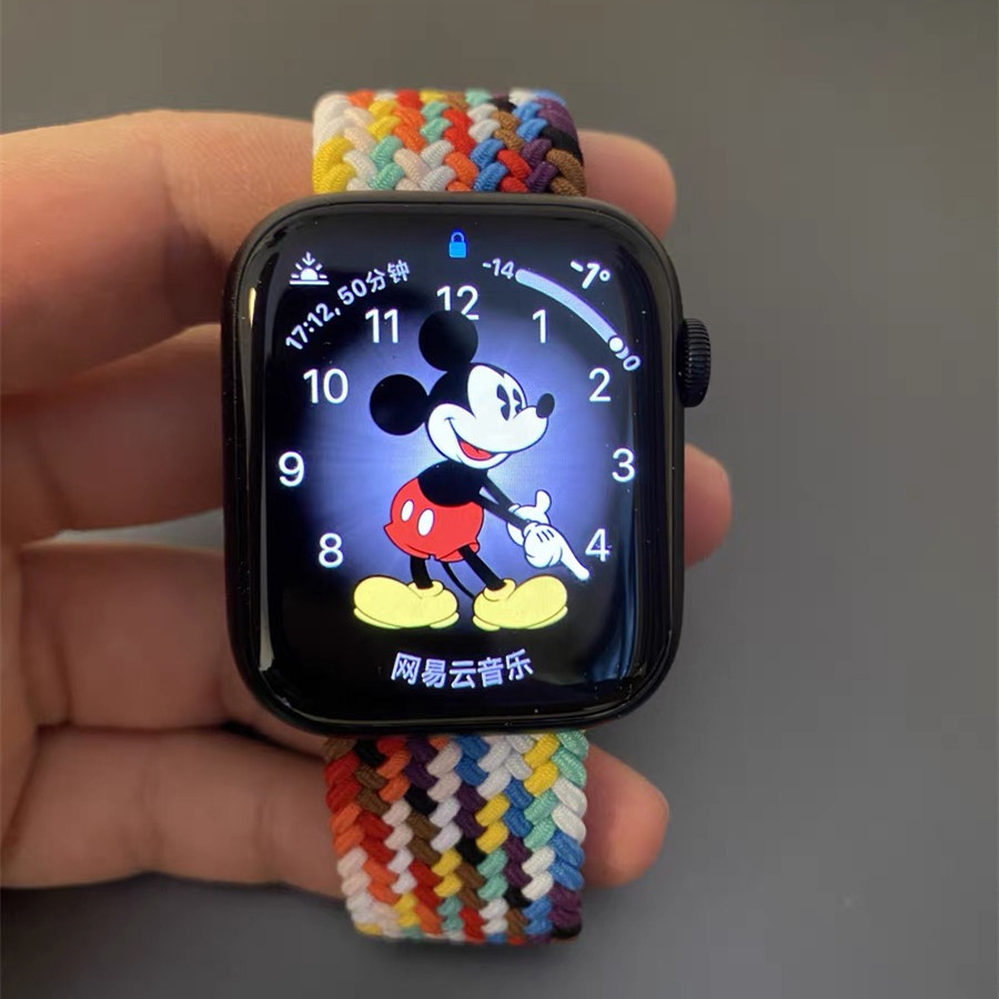 苹果手表AppleWatch表带iWatchs8彩虹7编织单圈表带弹性尼龙透气