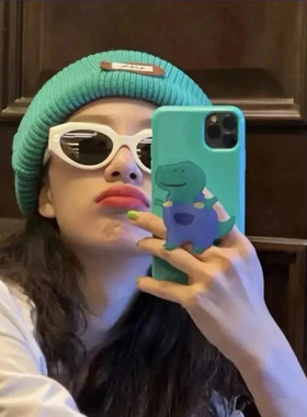 iphone14promax手机壳软 情侣可爱创意个性搞怪丑萌滴胶支架卡通恐龙夏天冰激凌ins女款简约蓝色苹果13保护套