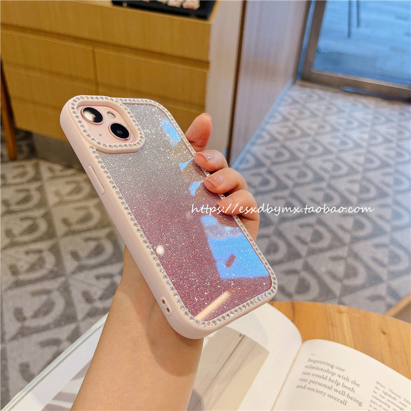 iphone16手机壳新款渐变闪粉卡纸防摔撞色闪钻边框高级感夏天女款创意小清新苹果15promax潮牌ins个性手机套