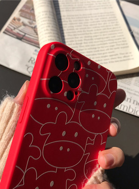 iphone12promax手机壳牛年卡通红色喜庆ins风镜头全包苹果11软壳新款16promax保护套