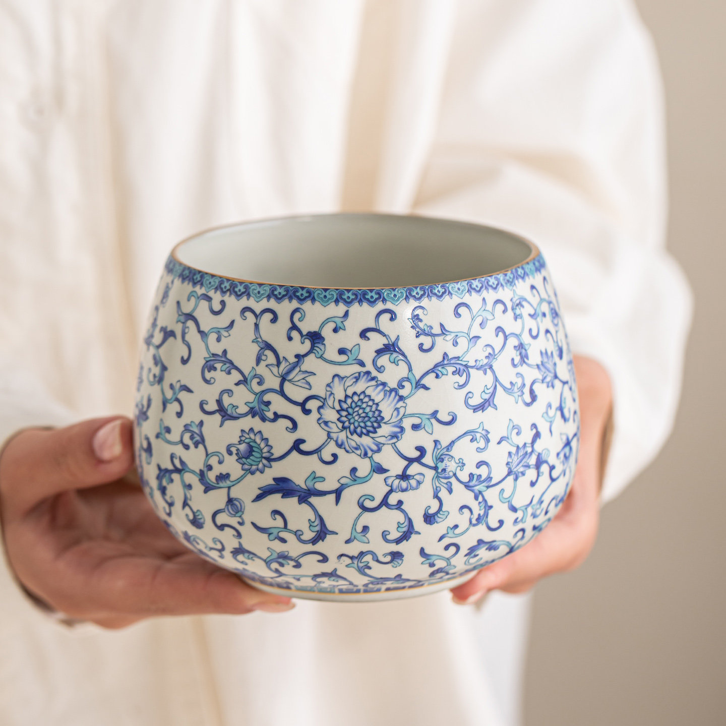 高端青花瓷茶台废水桶复古风中式茶渣桶桌面茶渣缸轻奢茶具配件
