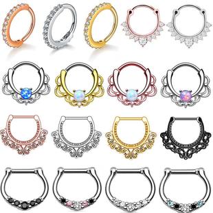 Titanium Septum Piercing 16G Crystal Septum Ring Clicker Opa